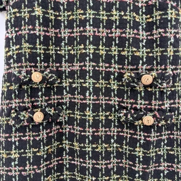 Tuckernuck Jackie Holly Tinsel Tweed Short Sleeve Dress Black Size Large Festive - Picture 6 of 9